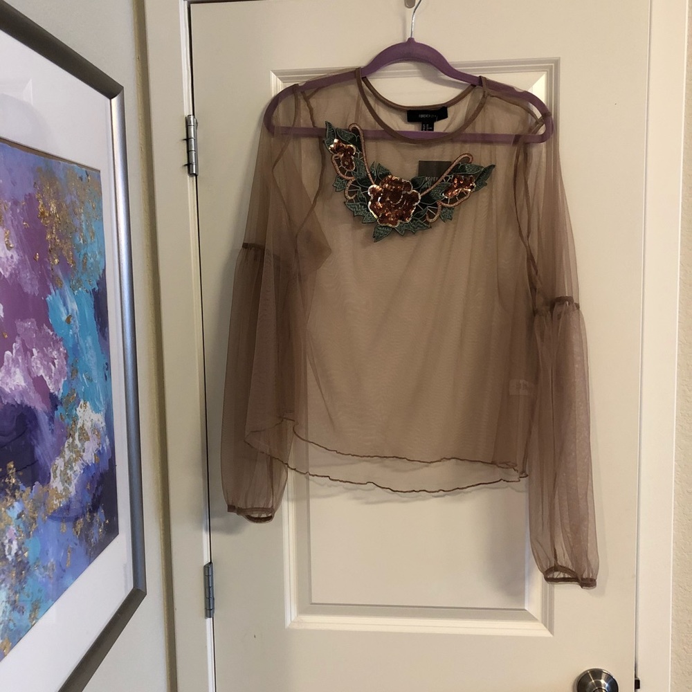 Sheer Long Sleeve Top with front detail